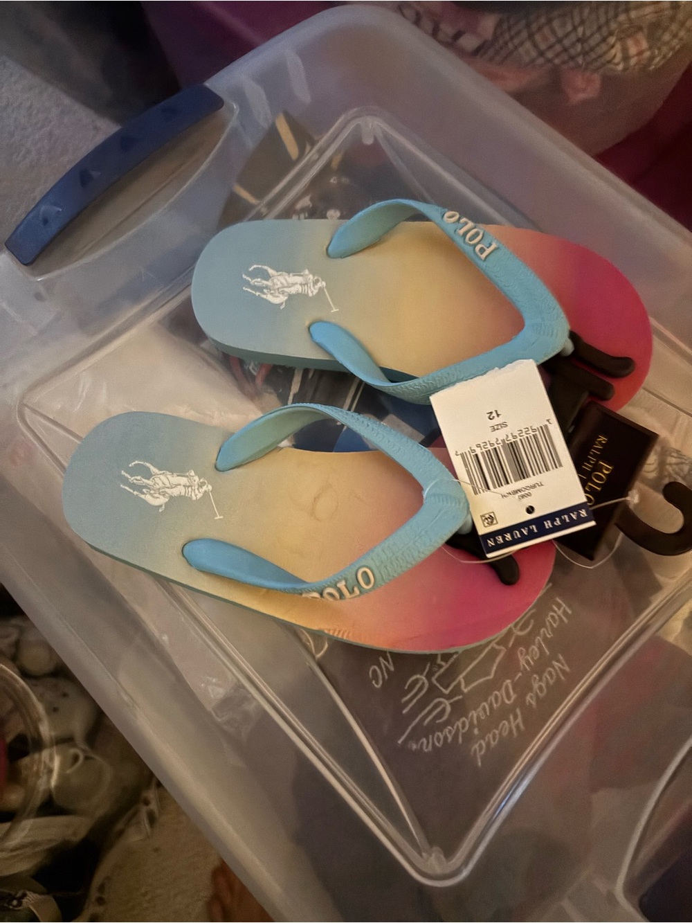 Polo Ralph Lauren Gradient Flip Flops - Blue to Pink size 12 NWT
